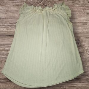 7th Ray Womens Sz XL Ivory Ribbed Knit Ruffle Neck Casual Top Blouse Shirt